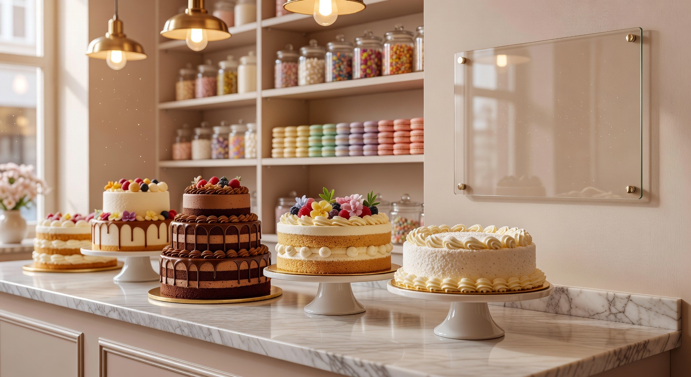 Boutique pastry shop with artisan cakes display