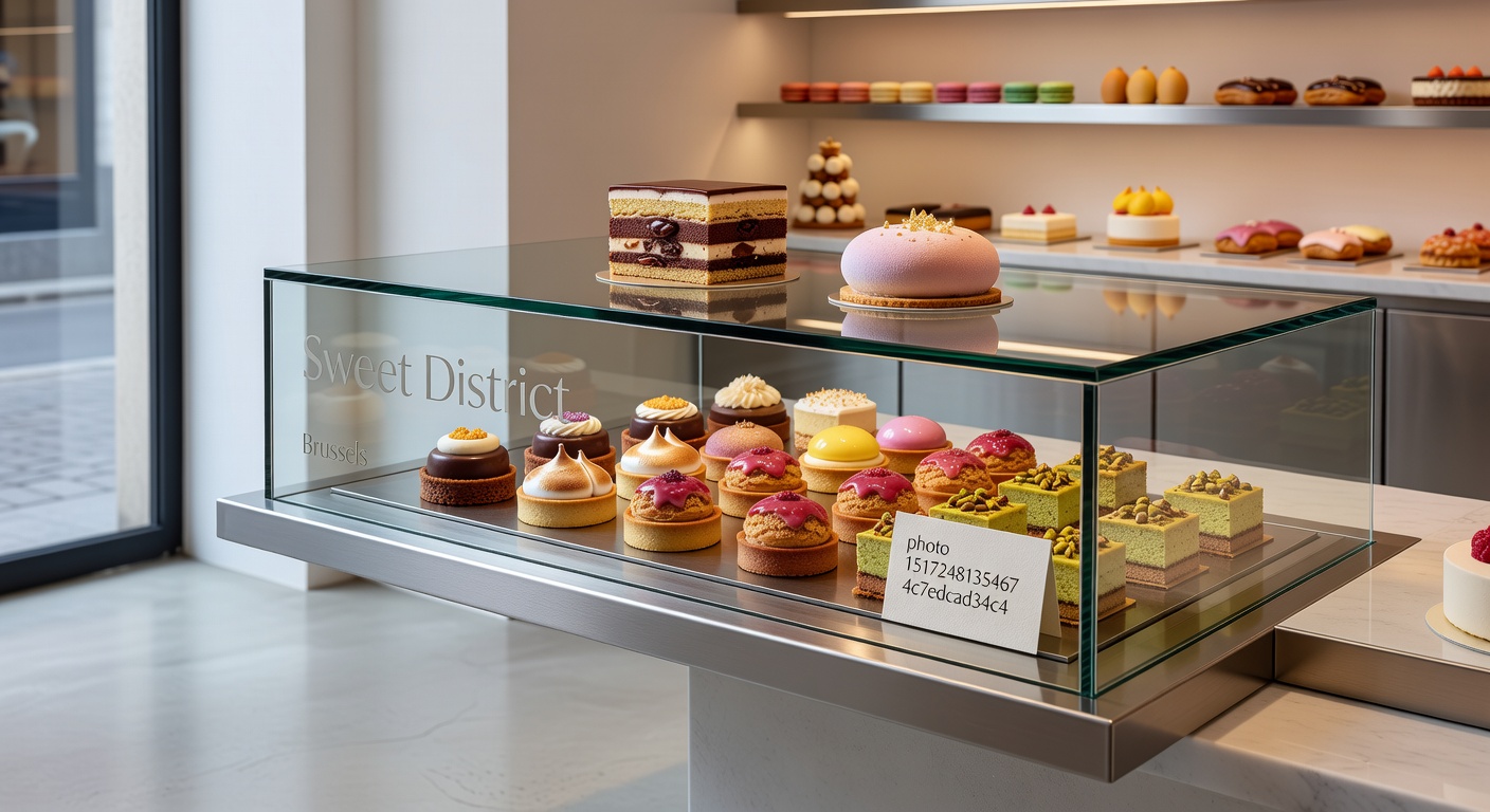 Contemporary patisserie with elegant cake presentation